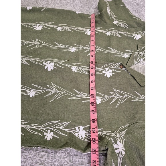 Mens Olive Green Floral Print Short Sleeve Button Up Shirt Medium - Picture 5 of 5